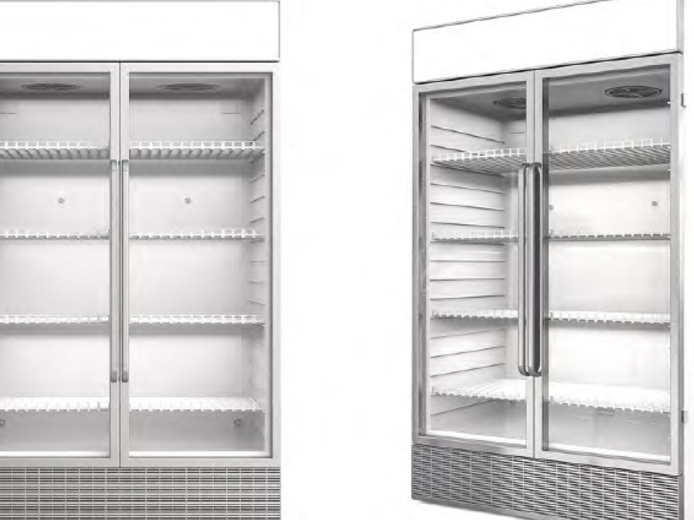 Two-door upright glass display cooler