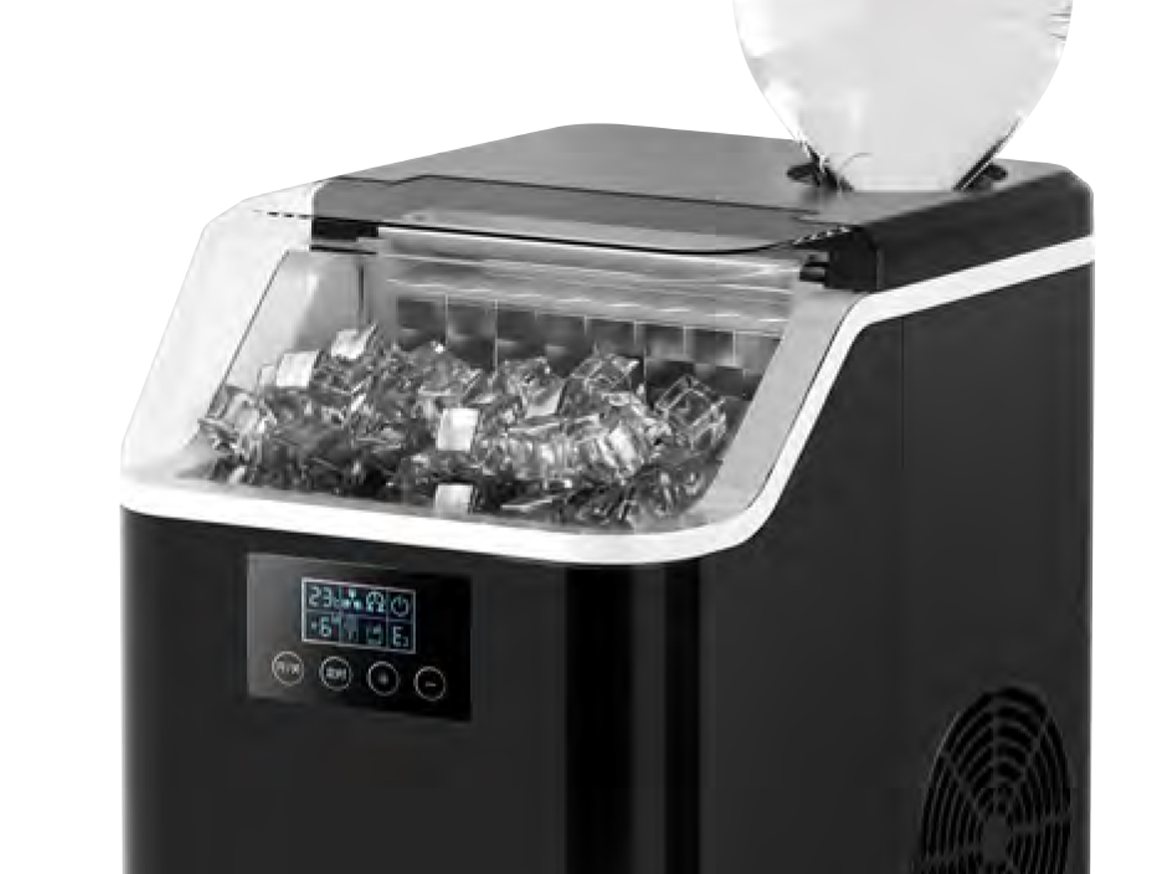 Countertop ice maker with a water bottle on top