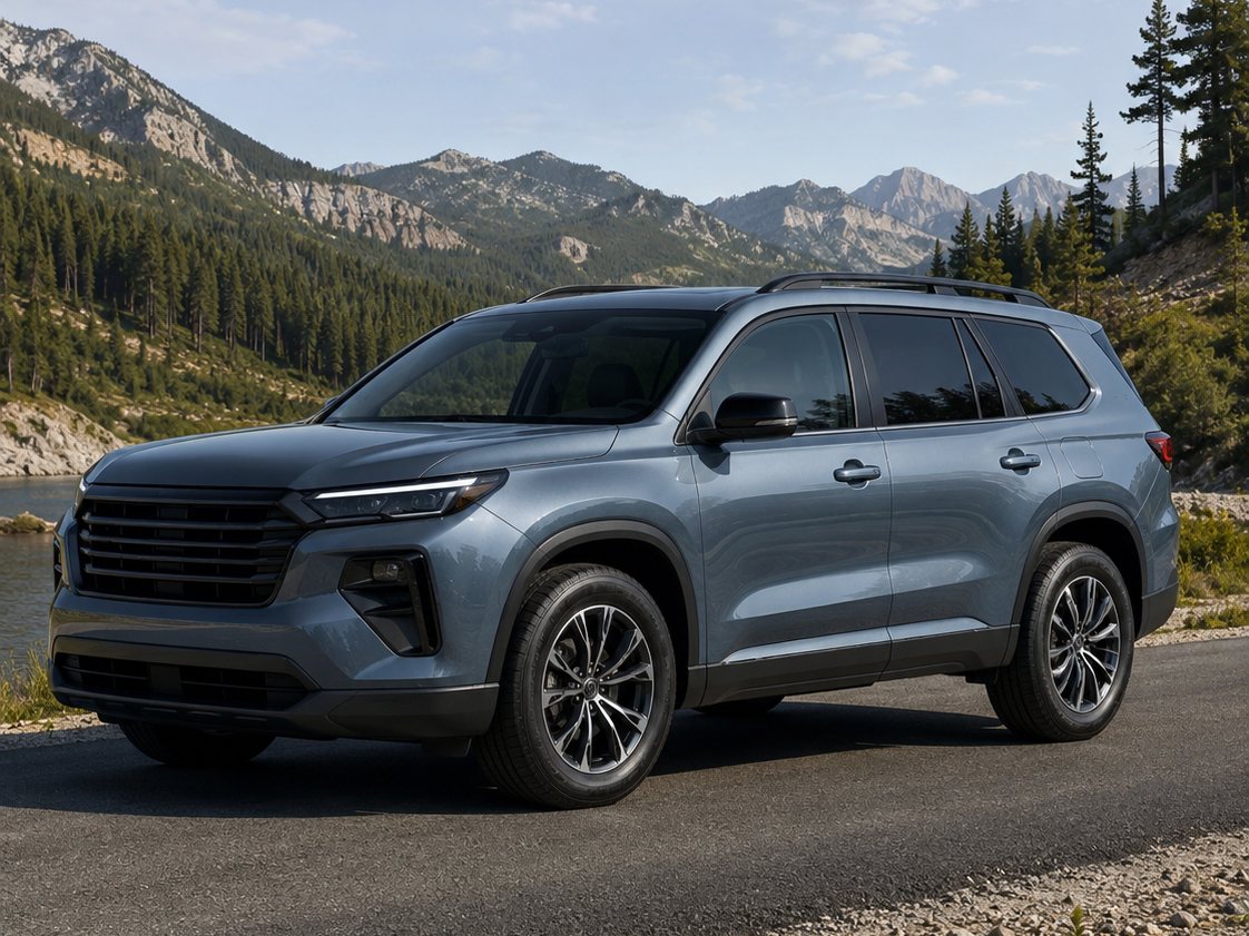 Grey SUV parked on a mountain road