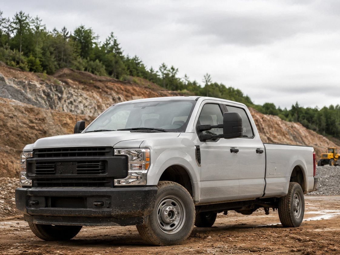 White pickup truck on a worksite